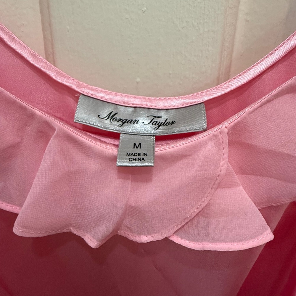 Morgan Taylor Pink Satin Ruffle Nightgown Maxi Slip Dress Womens Medium - Picture 5 of 8
